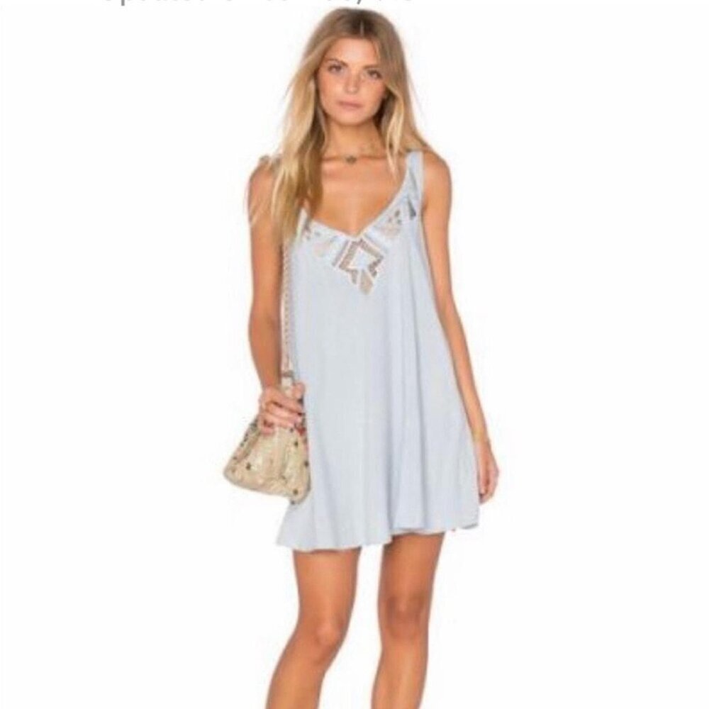 Cleobella Marina blue Mini Dress with cutout Aztec neckline